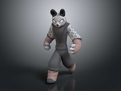 3D Anthropomorphic Snow Leopard Character Model With Spotted Fur Black Ears And Running Pose 3d model