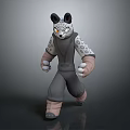 3D Anthropomorphic Snow Leopard Character Model With Spotted Fur Black Ears And Running Pose