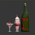 Elegant Rose And Red Wine Bottles With Wine Glasses Dessert And Strawberries On Black Background