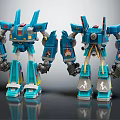 Two Blue Mechanical Robot Characters Standing With Detailed Armor And Weapon Parts