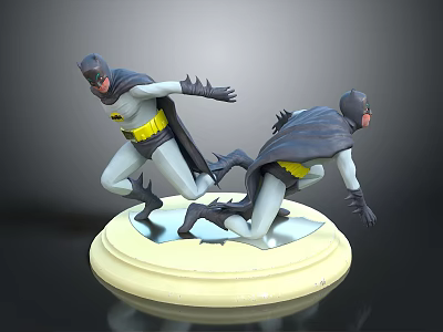 Two Dynamic Posed Batman Action Figurines On Light Colored Display Base 3d model