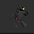 3D Gray Robot Character With Yellow Glowing Eyes Black Antenna And Mechanical Limbs