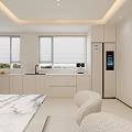 Modern White Kitchen Interior With Open Island Counter And Arch Design 3d model