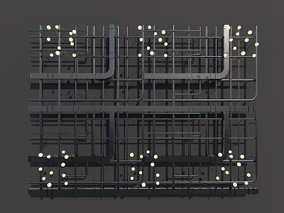 Metal Pipes Grid Structure With Connected Nodes And Industrial Design Elements 3d model