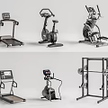 Various Sports Equipment Including Treadmill Exercise Bike Elliptical And Dumbbell Rack For Home Gym