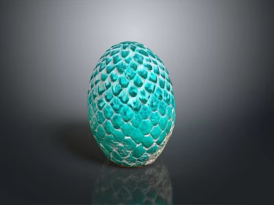 Handcrafted Green Egg Shaped Sculpture With Intricate Scaly Surface Texture 3d model