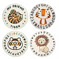 Round Carpets with Tiger Lion Animal Prints and Alphabet Designs for Kids Room