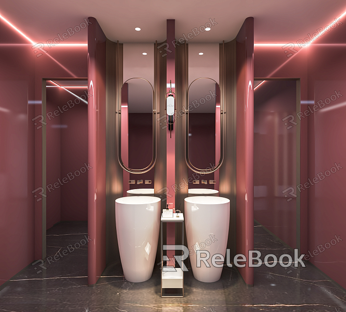 Modern Toilet Public Toilet Hotel Toilet Mirror Washbasin Toilet Door Double Washbasin model