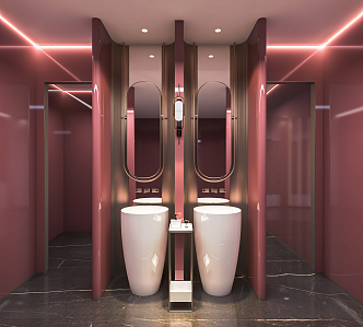 Modern Toilet Public Toilet Hotel Toilet Mirror Washbasin Toilet Door Double Washbasin 3d model