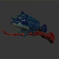 Colorful 3D Frog Model With Glowing Purple Eyes Blue Feet And Red Branch