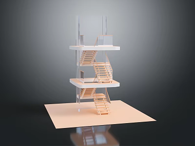 Modern Layered Stairs Model With Wooden Steps And Transparent Materials On Beige Base 3d model