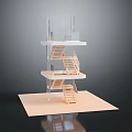Modern Layered Stairs Model With Wooden Steps And Transparent Materials On Beige Base