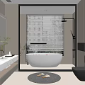 Modern Bathroom Interior With Double Vanity Freestanding Tub And Wall Mounted Toilet