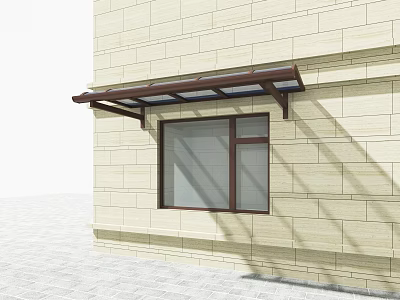 Window Awning with Metal Frame and Transparent Roof on Exterior Stone Wall 3d model