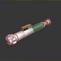 Sci Fi Laser Weapon With Silver Metal Handle Black Stripes Red Accents And Reflective Surface
