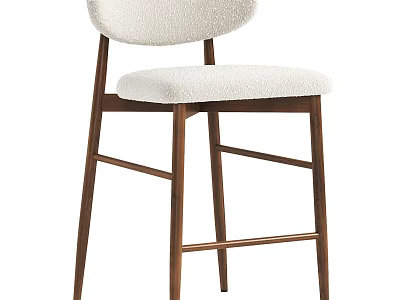 Modern Bar Stool With Walnut Wooden Frame White Upholstered Seat And Backrest 3d model
