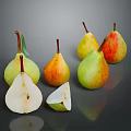 Fresh Colorful Pears Whole And Sliced On Dark Background With Green Yellow Red Hues