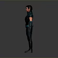 Female Game Movie Character In Green Black Combat Armor With Shoulder Pads And Gloves