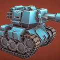 Blue 3D Block Style Cartoon Tank With Tracks And Cannon