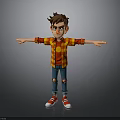 Cartoon Boy Character In Plaid Shirt Ripped Jeans And Red Sneakers With Arms Outstretched