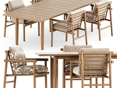 Wooden Dining Table With Comfortable Chairs And Modern Backrest Design For Home Interior 3d model