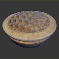 Round Bowl Shaped Sculpture Carving With Spiked Texture And Orange Beige Tones