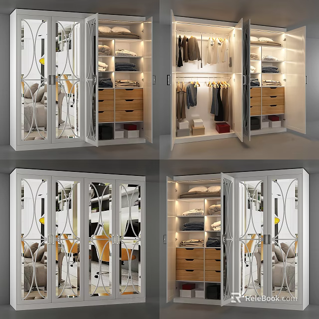 Modern Wardrobe Interior With Glass Doors Hanging Clothes And Storage Drawers 3d model 
