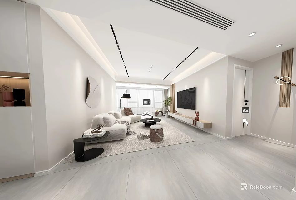 Modern Living Dining Room Interior With Comfortable Sofa TV Unit And Coffee Table 3d model 
