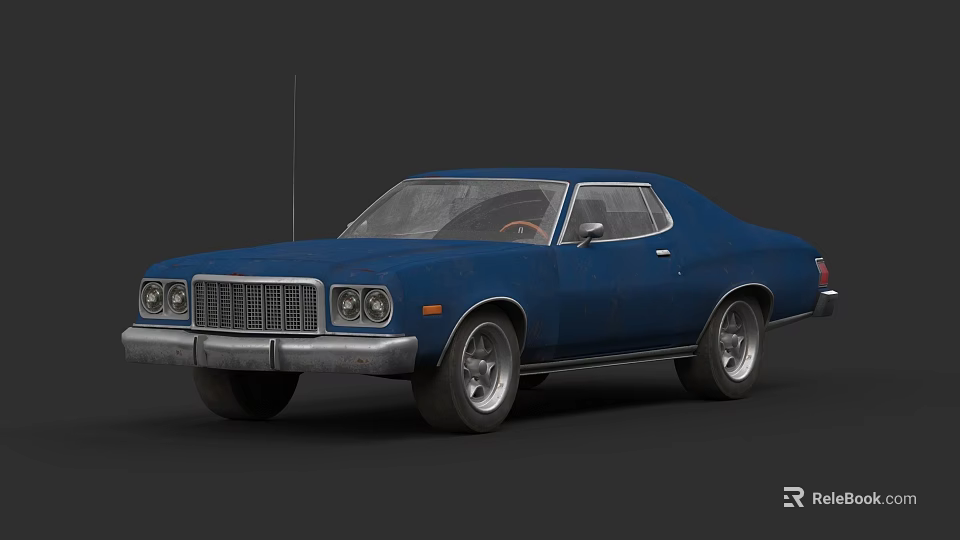 Blue Vintage Classic Car With Retro Body Design And Chrome Wheels 3d model 