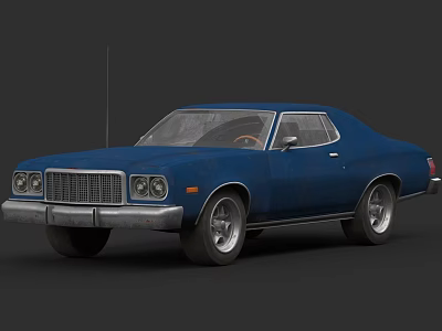 Blue Vintage Classic Car With Retro Body Design And Chrome Wheels 3d model