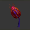 Vibrant Red and Pink Plant with Purple Stem and Curved Petal Structure