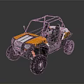 Orange And White Striped Open Frame Off Road Vehicle With Large Tires And Two Seats
