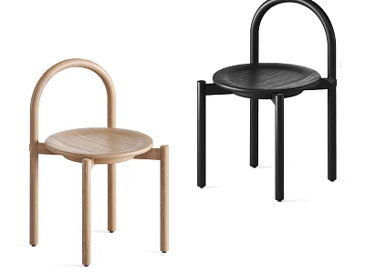 Modern Minimalist Single Chairs With Curved Backrest Round Seat And Black Wooden Finish 3d model