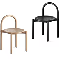 Modern Minimalist Single Chairs With Curved Backrest Round Seat And Black Wooden Finish