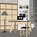 Study Birch Desk Birch Bookcase Floor Lamp Computer Wall Lamp Magazine Bookshelf Dead Branch Pot 3d model