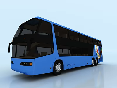 Blue Double Decker Bus With Large Windows And Modern Exterior Design 3d model