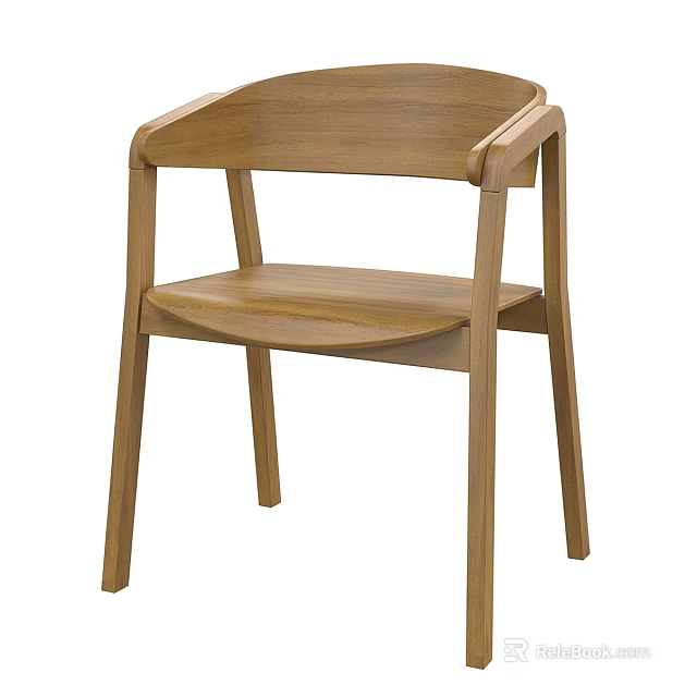 Simple Modern Wooden Leisure Chair with Armrests Natural Wood Finish for Living Room 3d model 
