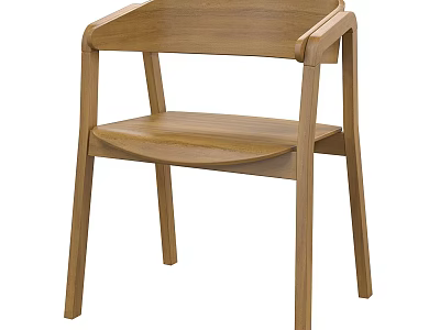 Simple Modern Wooden Leisure Chair with Armrests Natural Wood Finish for Living Room 3d model