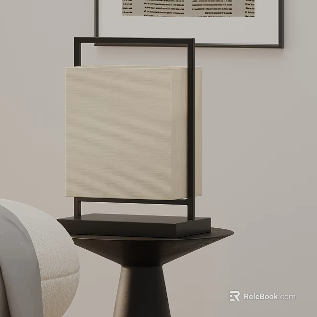 Minimalist Modern Table Lamp With Black Metal Frame And Beige Fabric Shade 3d model 