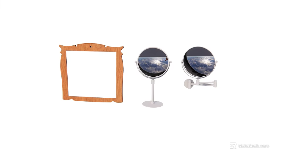 Different Style Mirrors Including Wooden Frame Tabletop Stand And Wall Mounted Designs 3d model 