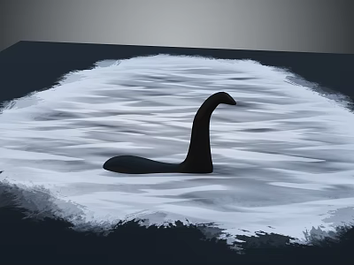 Mysterious Black Lake Creature With Long Neck On Rippled Water Surface 3d model