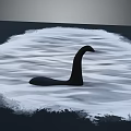 Mysterious Black Lake Creature With Long Neck On Rippled Water Surface