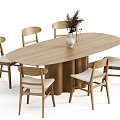 Modern Dining Table and Chair Combination Log Dining Table Dining Chair Desktop Green Planting 3d model