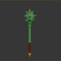Spiked Mace Weapon 3D Model Featuring Silver Spiked Head Red Wrapped Handle And Golden Base