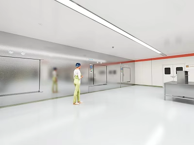 Sterile Cleanroom Environment With Bright Lighting Reflective Walls And Personnel Standing 3d model