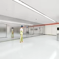 Sterile Cleanroom Environment With Bright Lighting Reflective Walls And Personnel Standing
