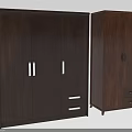 Two Piece Dark Brown Wooden Wardrobe Furniture With Double Doors Drawers And Metal Handles