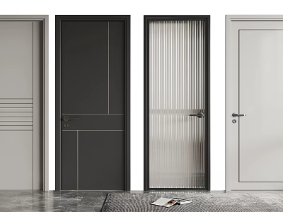 Modern Hinged Doors in Black White Grey with Glass Panels and Sleek Designs 3d model
