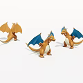 Three Charizard Action Figures In Different Poses With Orange And Blue Details 3d model