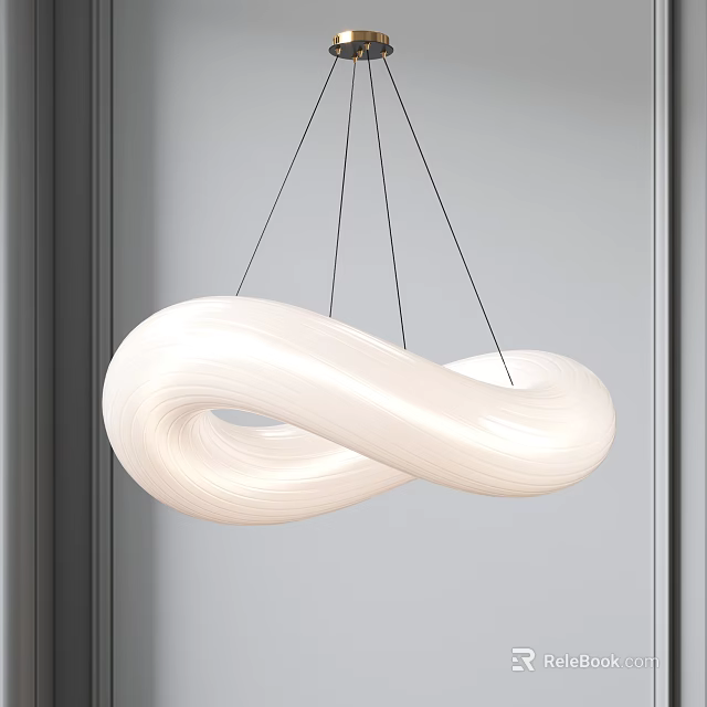 White Infinity Symbol Shape Chandelier Hanging With Black Cords In Modern Interior 3d model 
